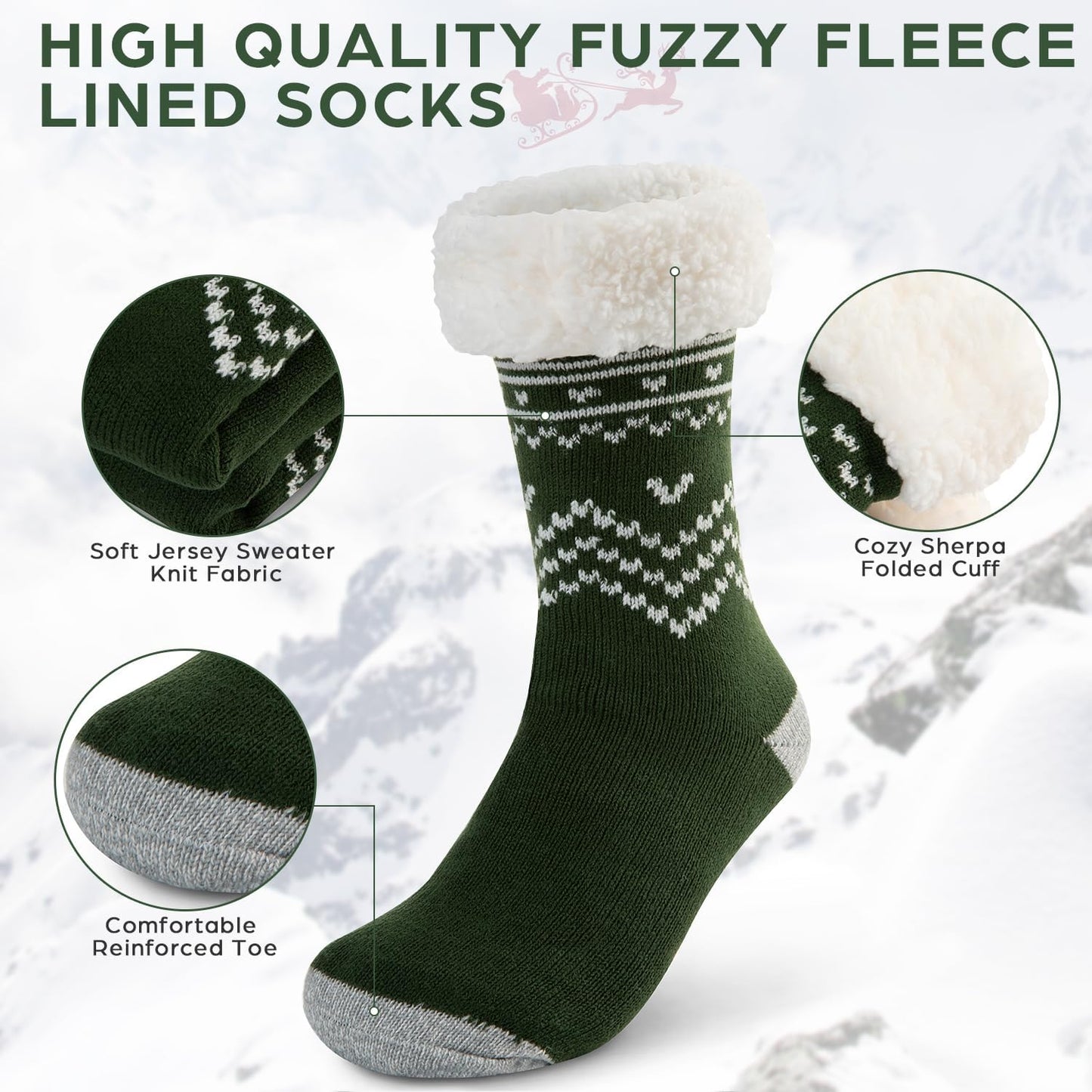 Women's Sock Slippers - 2 Pack Non-Slip Fuzzy Thermal Socks with Sherpa Fleece Lining and Grippers