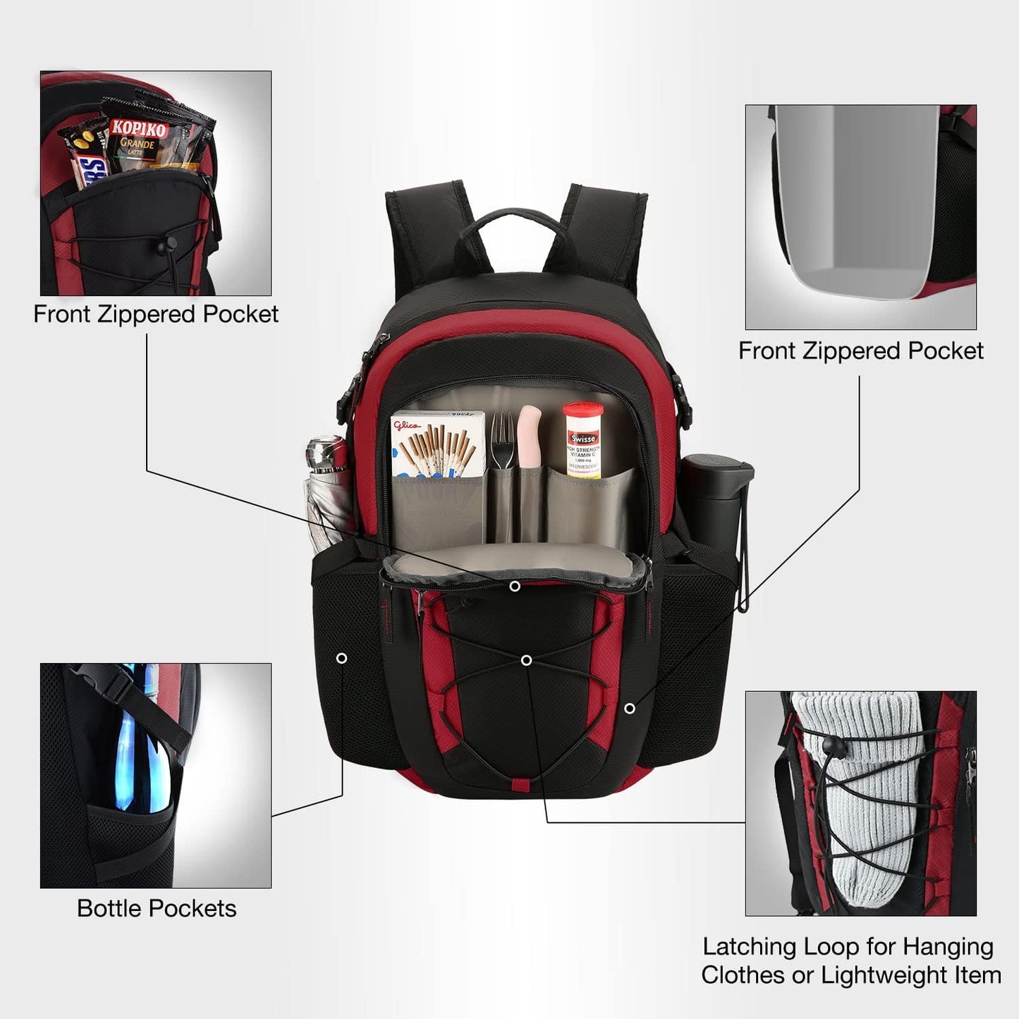 Insulated Cooler Backpack, Leakproof Lightweight Cooler Bag, Soft Backpack Cooler for Men and Women Bag Cooler for Lunch, Picnic, Fishing, Hiking, Camping,Park, Day Trip Black & Red