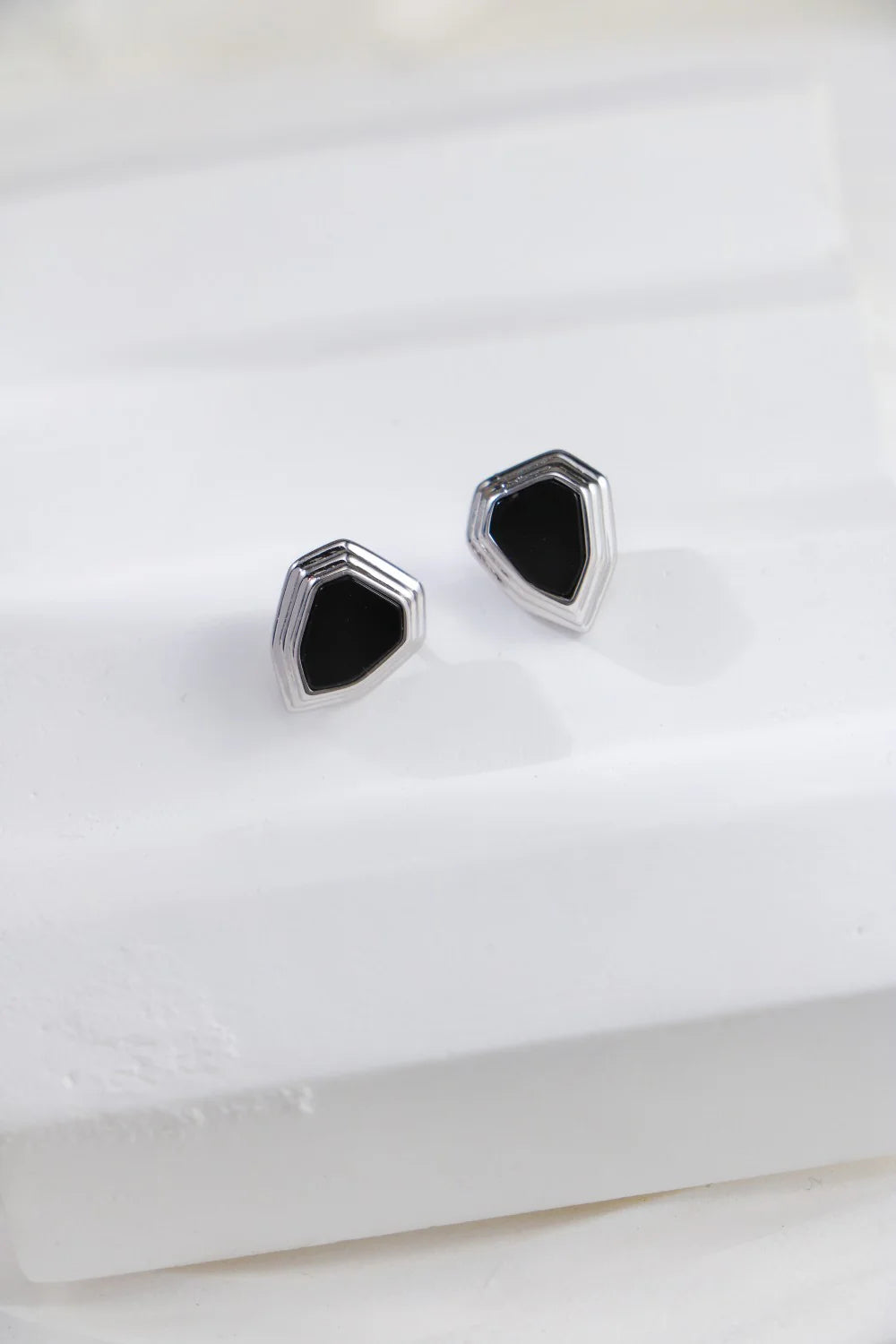 Black Onyx Shield Stud Earrings