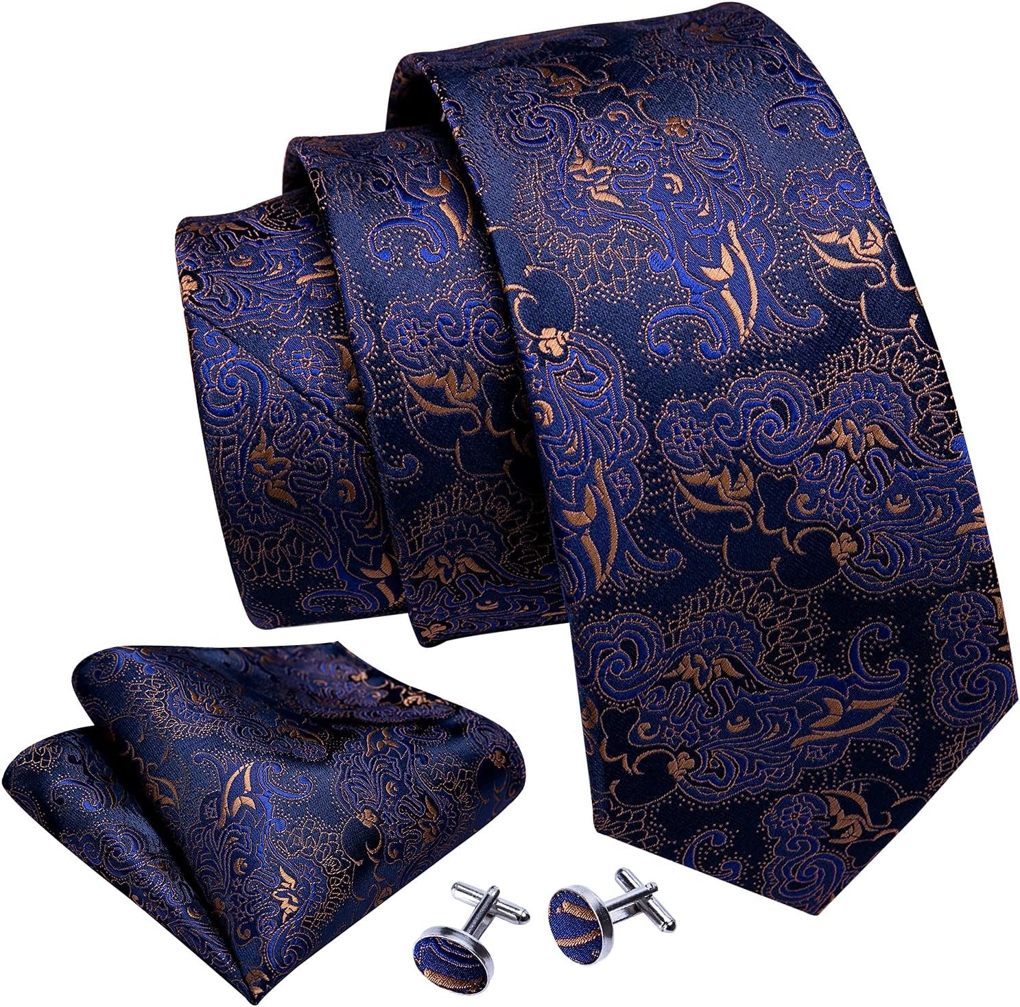 Classic Elegant Floral Men Ties Paisley Formal Woven Silk Necktie Set Pocket Suqare Cufflinks