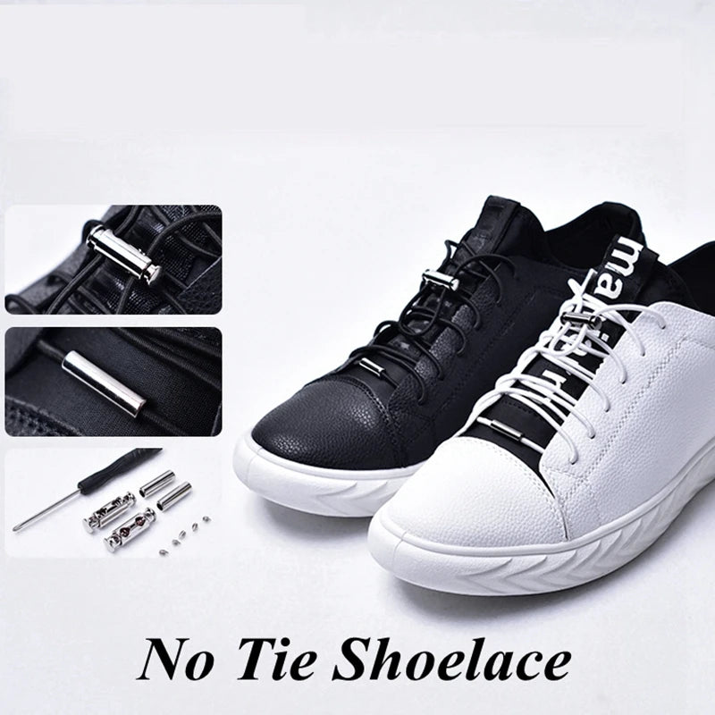 1Pair Elastic Buckle Shoelaces No Tie Shoelaces Metal Lock Button Shoelace Kids Adult Quick Lazy Sneakers Shoes Lace Shoestrings