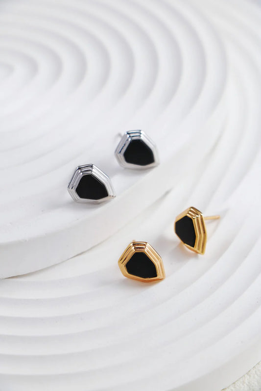 Black Onyx Shield Stud Earrings